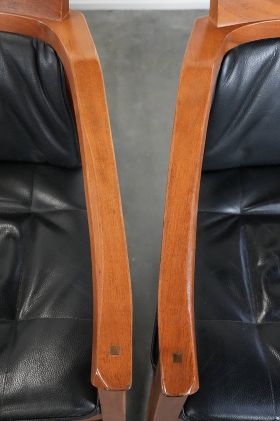 Image 1 of 4 x Schwarze Schuitema Art-Deco-Esszimmerstühle aus Leder mit Armlehnen aus der Decoforma-Serie