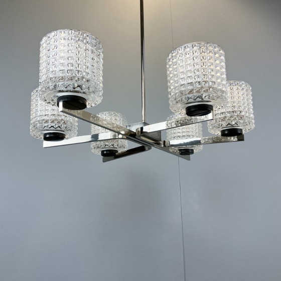 Image 1 of Six-light chandelier by Kaiser Leuchten, chrome, glass, 1960s