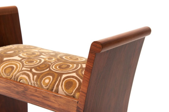Image 1 of Art Deco footrest in walnut and gold velvet