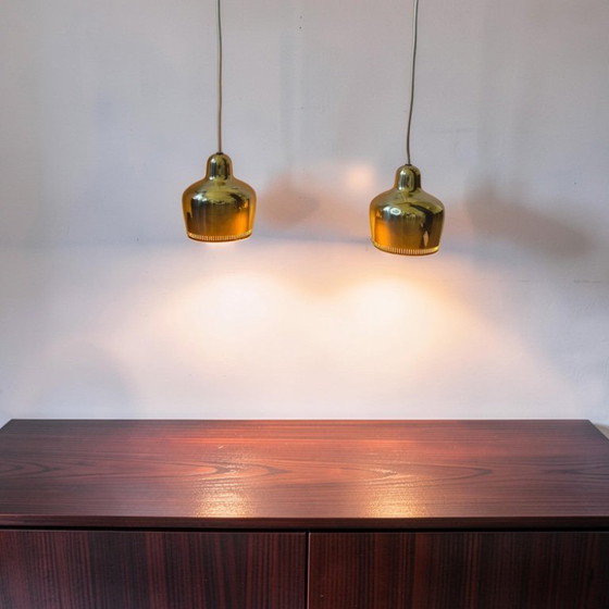 Image 1 of Set of 2 Golden bell lamps by Alvar Aalto, Denmark, 1950s