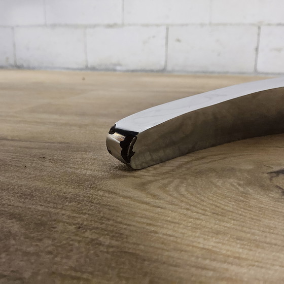 Image 1 of Vintage Frans Space Age Design Eetkamer set Boris Tabacoff Frankrijk 1970 chromen glazen eettafel + 4 leren stoelen