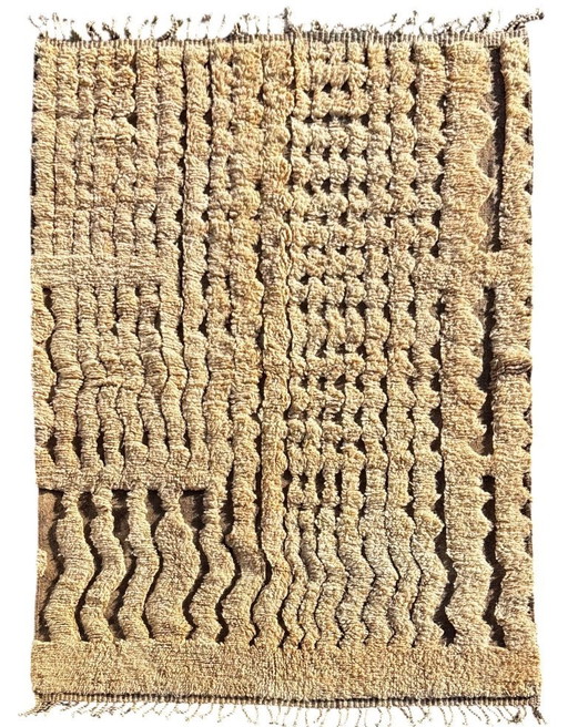 Modern Moroccan Mrirt Rug 210x300 cm– Cream Wool Texture Design – Handmade in Morocco