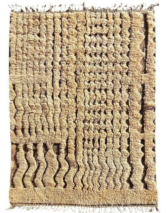 Image 1 of Modern Moroccan Mrirt Rug 210x300 cm– Cream Wool Texture Design – Handmade in Morocco