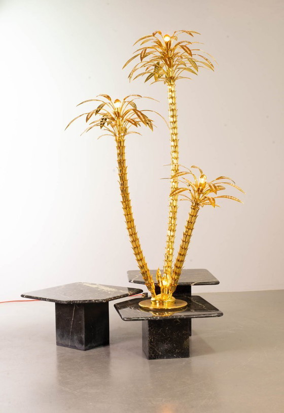 Image 1 of Italian Golden Palm Tree Floor Lamp with Three Sparkling Branches