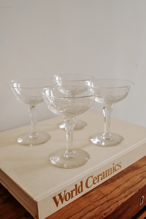 Coupes à champagne en cristal ancien, ensemble de 4