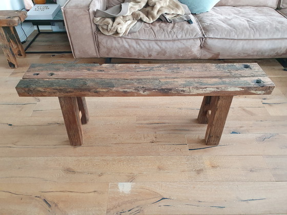 Image 1 of Oak bench made from old wagon planks 140x26x50 cm