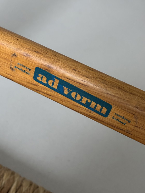 Image 1 of JUEGO DE 4 TABURETES BAJOS DE MADERA Y JUNCILLO DE JOHAN VAN HEUVEL PARA AD VORM, DÉCADA DE 1960