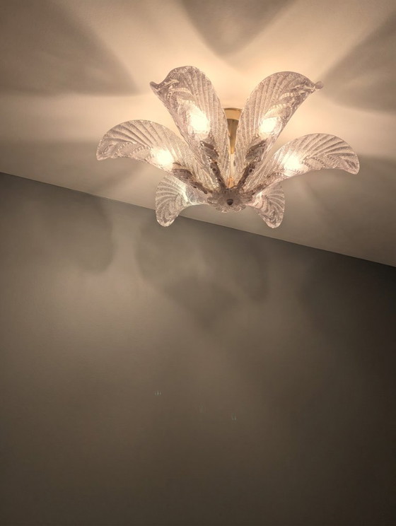 Grande lampadario a forma di foglia di palma in vetro di Murano Mazzega, stile Art Déco, Italia, anni '60. (photo 9 of 10)