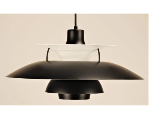 Lámpara colgante vintage PH5 de Louis Poulsen en blanco y negro mate