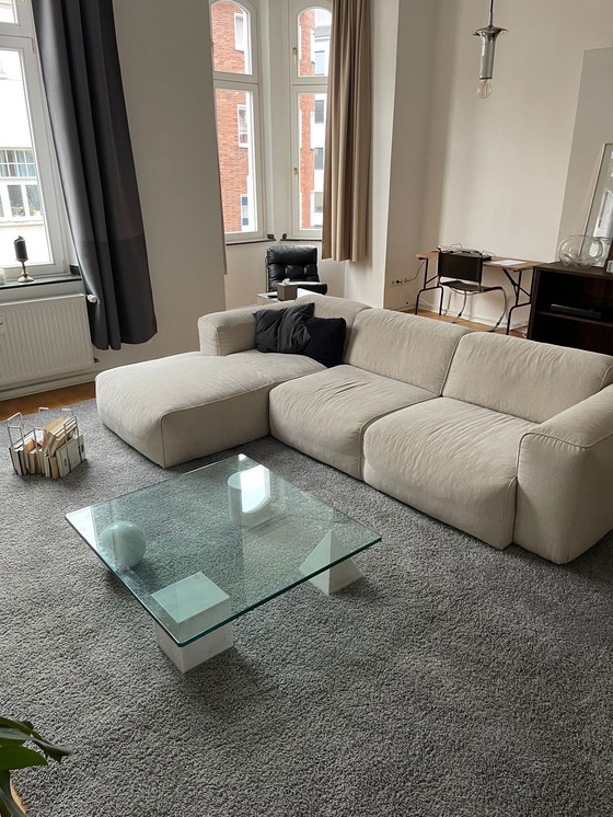 Image 1 of Thick glass top with marble figure feet