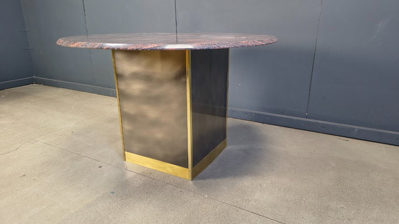 Image 1 of Tavolino centrale vintage rotondo in granito e ottone di Belogchrom, anni '70.