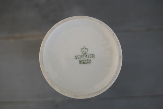 Image 1 of Vase Vintage Scherzer Porcelaine Blanche avec Coquelicot