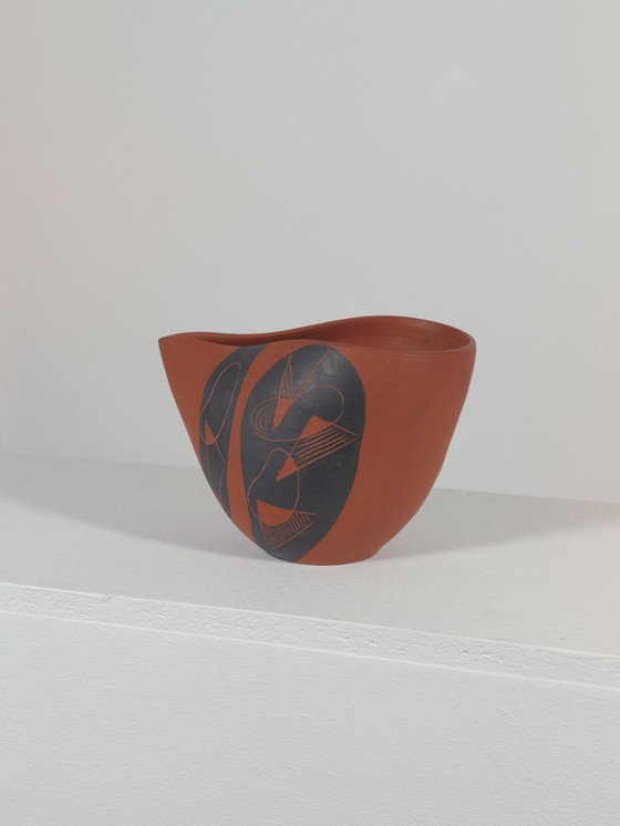 Image 1 of Vintage Mid Century Sgraffito Decor Vaas van Rudi Stahl, jaren 50