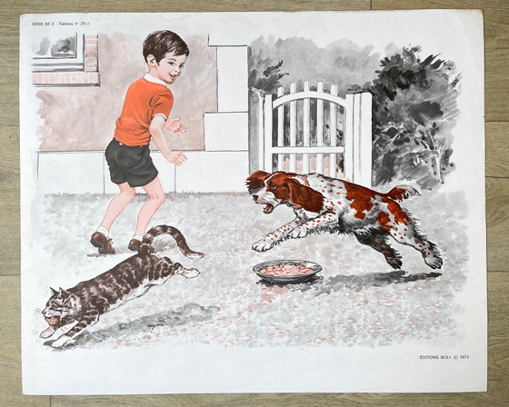 Old French school poster MDI, 1970: Dog, cat / School run – Art Prints, Vintage (photo 7 of 12)