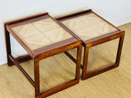 Image 1 of Pair of vintage nesting coffee tables in wood and ceramic, 1960