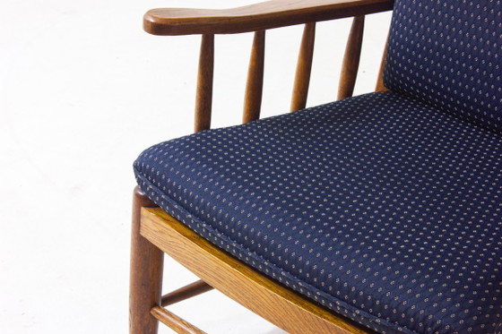 Image 1 of French lounge chair in blue fabric