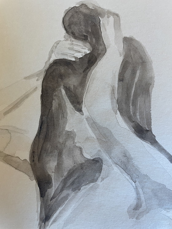 Image 1 of Ritratto di donna in acquerello seppia "The Bun"