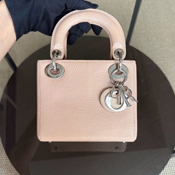 Image 1 of DIOR LADY MINI - EXOTIC LIZARD BEIGE COLOR SILVER HARDWARE