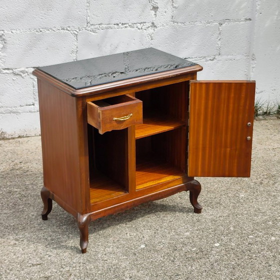 Antieke Franse art-deco console met marqueterie, houten kast met glazen blad, jaren 30 – Ladekasten, Glass (photo 15 of 21)