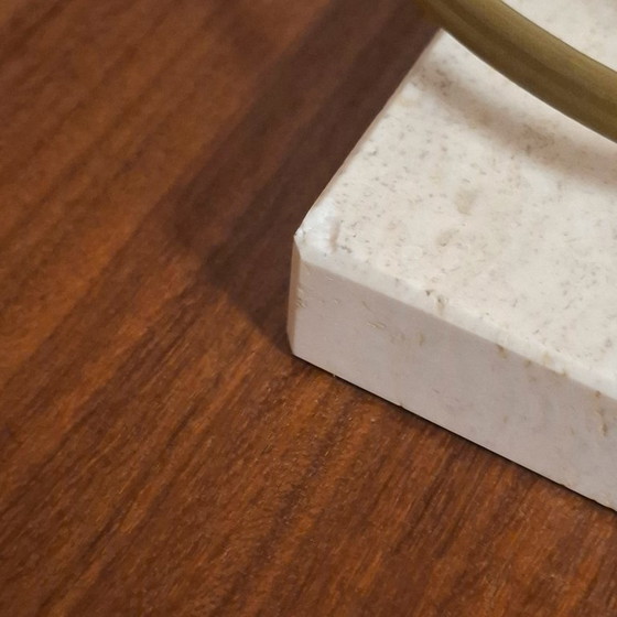 Image 1 of Lampe de table vintage en travertin et chrome doré - Pierre naturelle