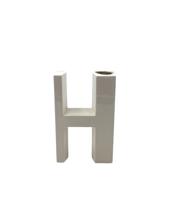 Image 1 of Space age white H letter shaped ceramic solifleur vase, Marcel Radureau ca. 1970