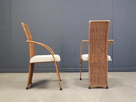 Image 1 of Vintage wicker high back dining chairs set of 6 - 1980s
