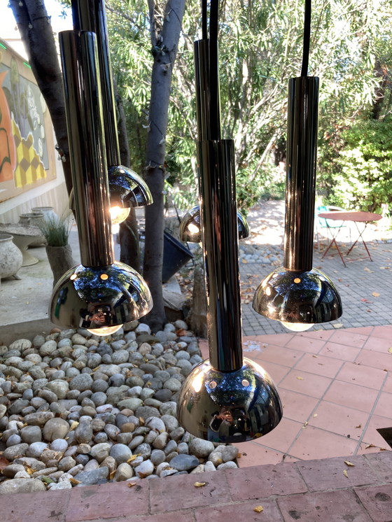 Image 1 of 5-lichts vintage jaren 70 chromen cascade hanglamp