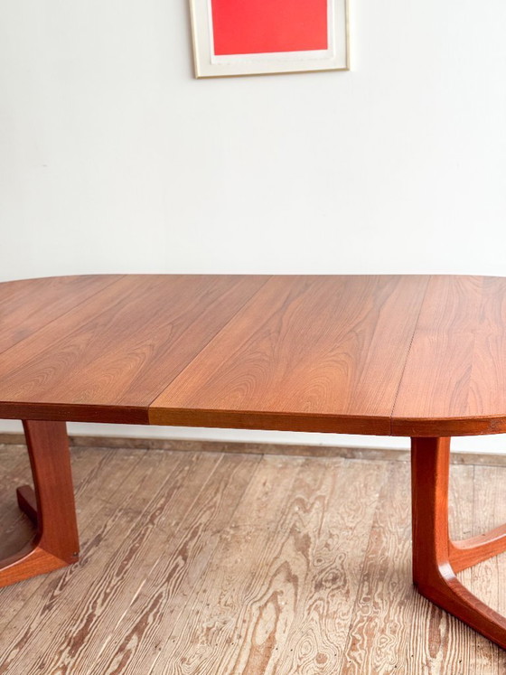 Image 1 of Mid Century Scandinavian Round Teak Dining Table with Extensions