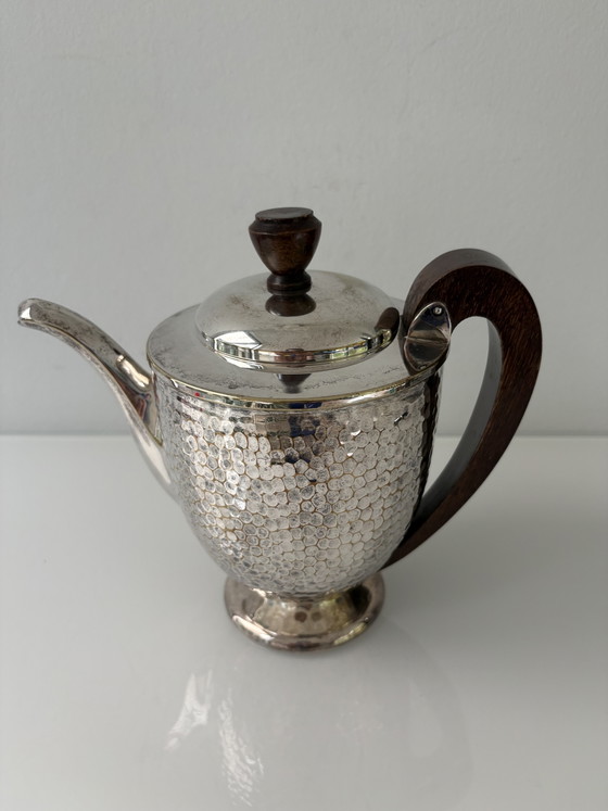 Art Deco Four-Piece Coffee and Tea Crockery | 1925-1930 | Hammered Silver-Plated Metal – Wood (photo 2 of 15)