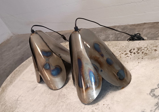 Image 1 of Set di 2 lampade a sospensione in metallo a forma di fiore