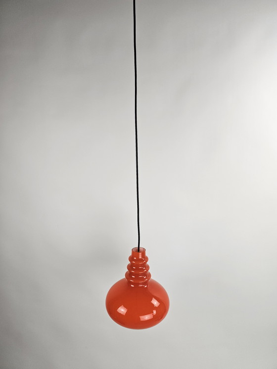 Image 1 of Set di lampade a sospensione arancioni in vetro Peill & Putzler