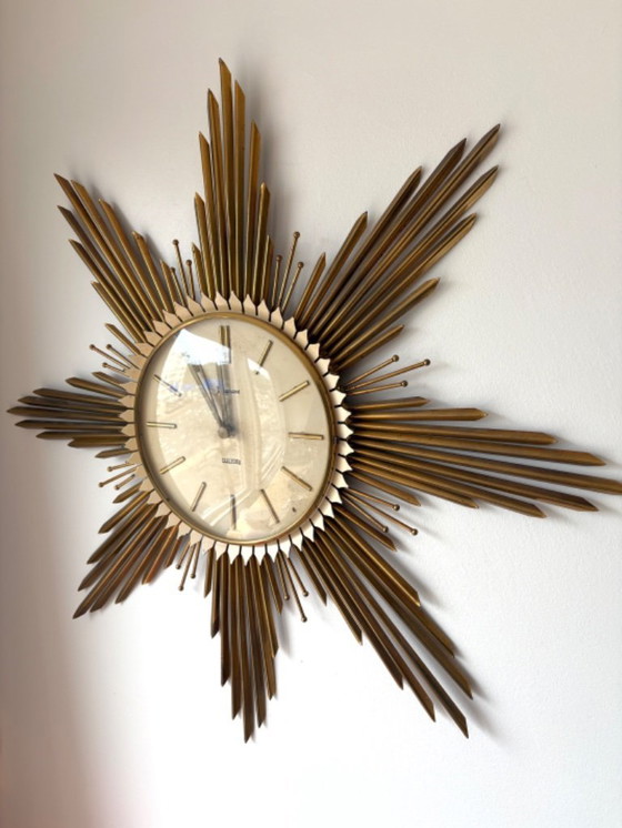 Image 1 of Beautiful Junghans starburst or sunburst vintage wall clock 50s 60s