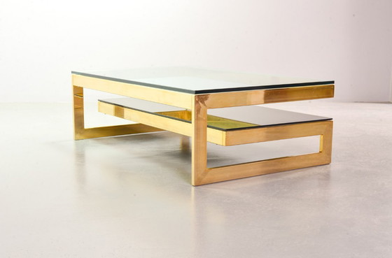 Image 1 of Hollywood Regency Belgo-Chrom Architectural G-Table 23-Carat Goldplated with Glass Tops. Belgium, 1970s. 