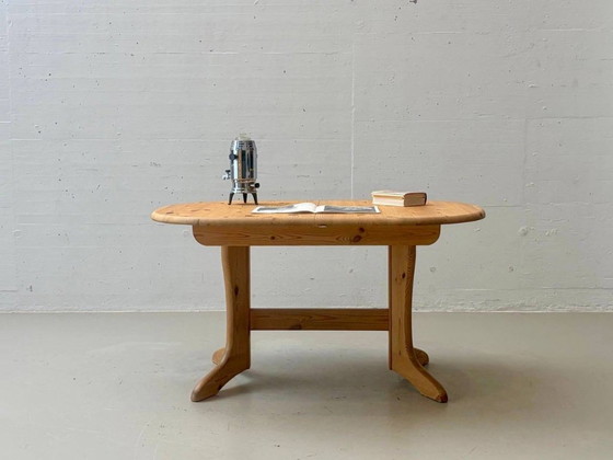 Round extendable vintage dining table made of solid pine wood, 1970s (photo 7 of 14)