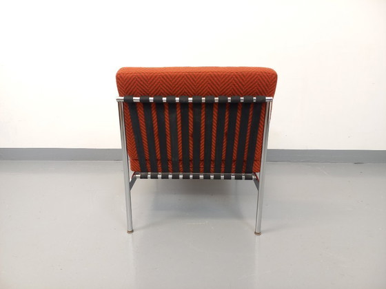 Image 1 of Fauteuil chauffeuse moderniste vintage en tissu et métal chromé des années 60 70