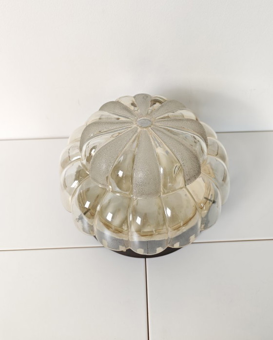 Image 1 of XXL Vintage Clear Glass Ceiling Light / Mid Century Modern Sconce / Flush Mount Wall Lamp / Hand Blown Glass / Yugoslavia / 1970