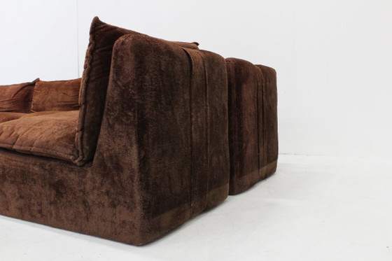 Vintage Italian Design Modular Sofa 1970s, Velvet, Brown (photo 6 of 12)