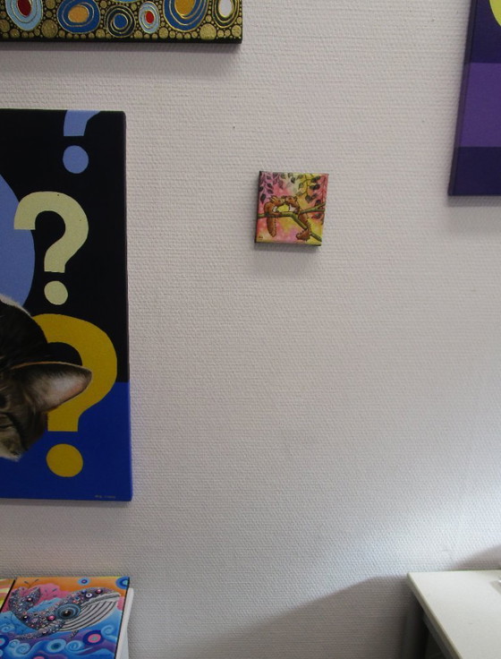 Image 1 of Unique Painting of two cute squirrels on a branch (Hand-painted)