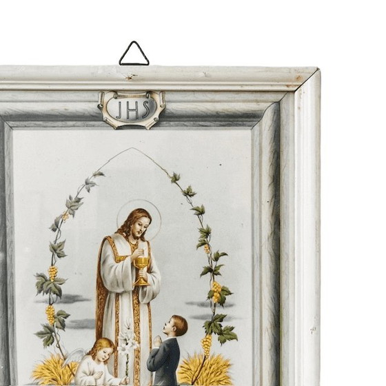 Image 1 of Vintage Religious framed print Holy Communion 1950s