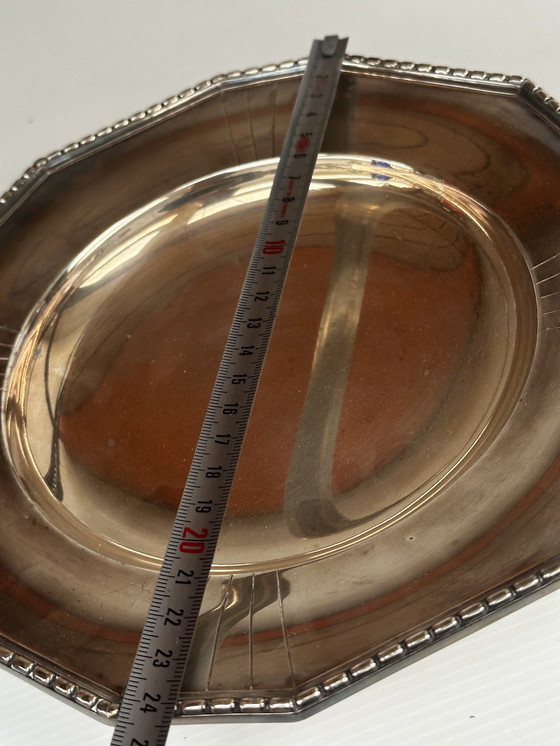 Image 1 of Coupe - Centre de Table Art-Déco en Métal Argenté Forme Octogonale