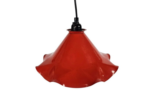 Lampe suspendue vintage « Tulipe » en émail et métal, années 80 – Suspensions, Metal (photo 5 of 7)