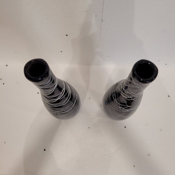 Image 1 of Paar "schwarz-weiße" Vasen, Glas, 70er Jahre - Frankreich