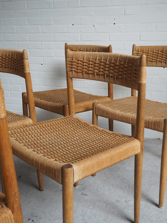 Image 1 of 6x chaises de salle à manger danoises en chêne et cordon de papier - années 1960