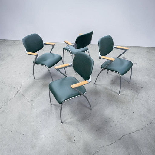 1 of 4 vintage designer leather dining chairs Brunner Golf