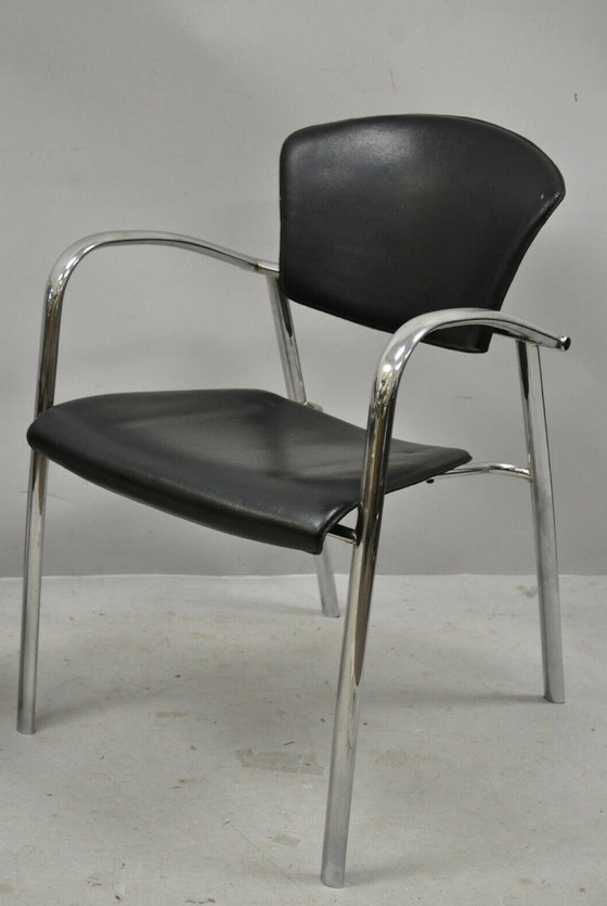 Image 1 of 4 Brayton International Collection Steelcase Chrom & Schwarz Leder Sessel