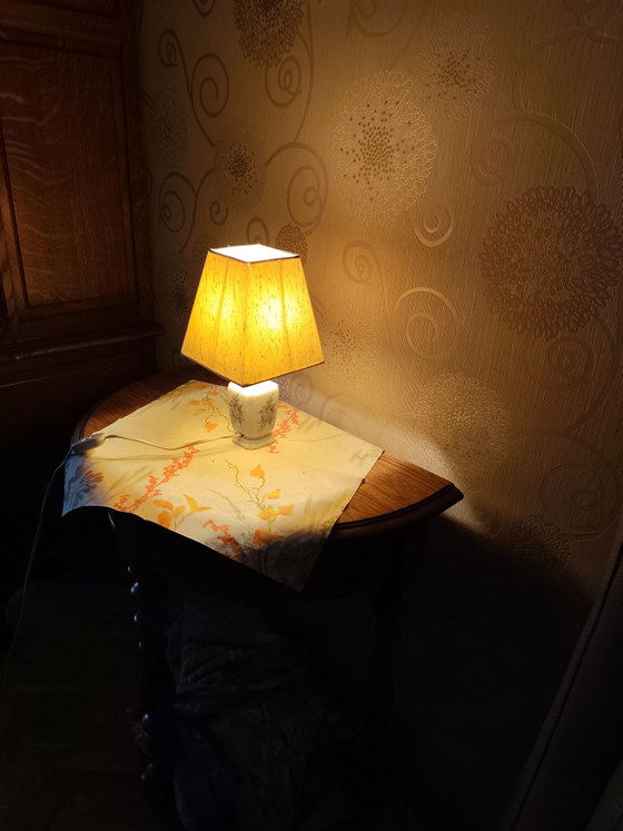Vintage Ceramic Bedside/Table Lamp, Textile, Beige (photo 6 of 9)