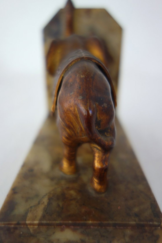 Image 1 of Coppia di fermalibri vintage a forma di elefante in marmo e oro