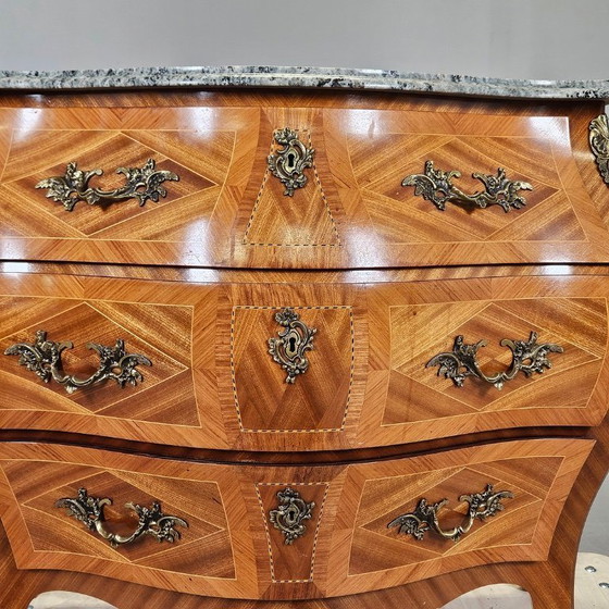 Image 1 of Rococo-Style Chest of Drawers — Stone Top, Mahogany & Brass Fittings