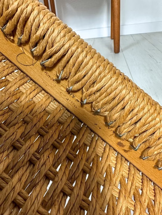 Image 1 of 6x Sedie da pranzo danesi in teak e corda di carta 84 di Niels Møller anni '60