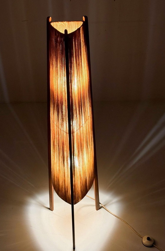 Image 1 of Lampada da terra di metà secolo, sisal/teak, Temde, Svizzera, anni '60